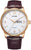 Reloj de hombre: correa de cuero color burdeos, caja dorada, esfera blanca