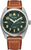 Pulsera de hombre con correa de cuero marrón y esfera verde, caja de titanio