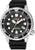 Reloj de hombre con esfera negra, correa de caucho negra y bisel giratorio plateado