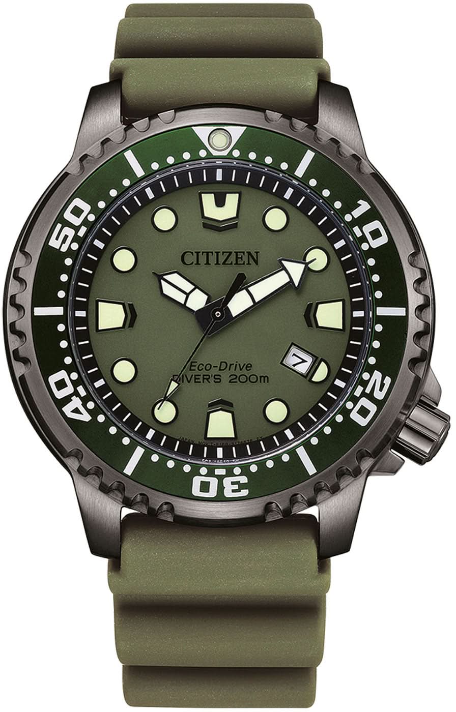 Citizen Promaster Reloj para Hombre: esfera verde, correa de caucho, bisel de buceo
