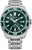 Reloj de hombre con esfera verde, manecillas y pulsera de acero inoxidable, caja redonda