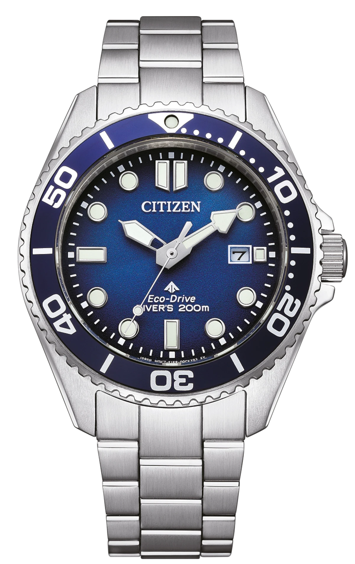 Reloj de mujer con esfera azul y pulsera de acero inoxidable plateado, bisel de buceo