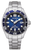 Reloj de mujer con esfera azul y pulsera de acero inoxidable plateado, bisel de buceo