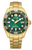 Reloj dorado para hombre con esfera verde, bisel de buceo y pulsera de metal