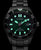 Reloj para hombre con indicadores luminosos verdes, esfera oscura y bisel de acero inoxidable