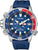 Reloj para hombre con esfera azul, bisel rojo y ventana de fecha, correa de silicona azul