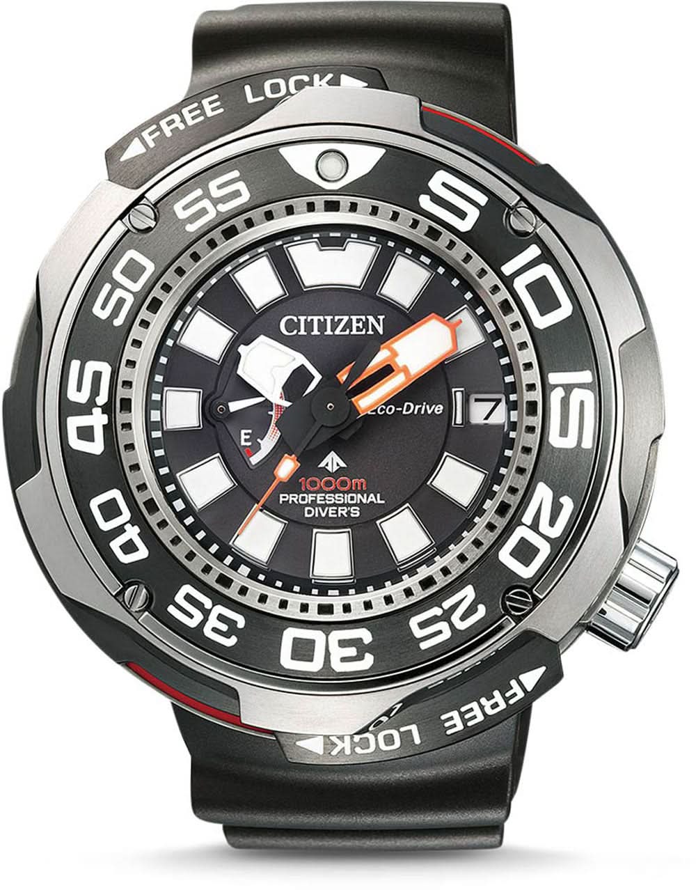 Reloj de hombre con esfera negra, bisel de buceo y correa de caucho negra
