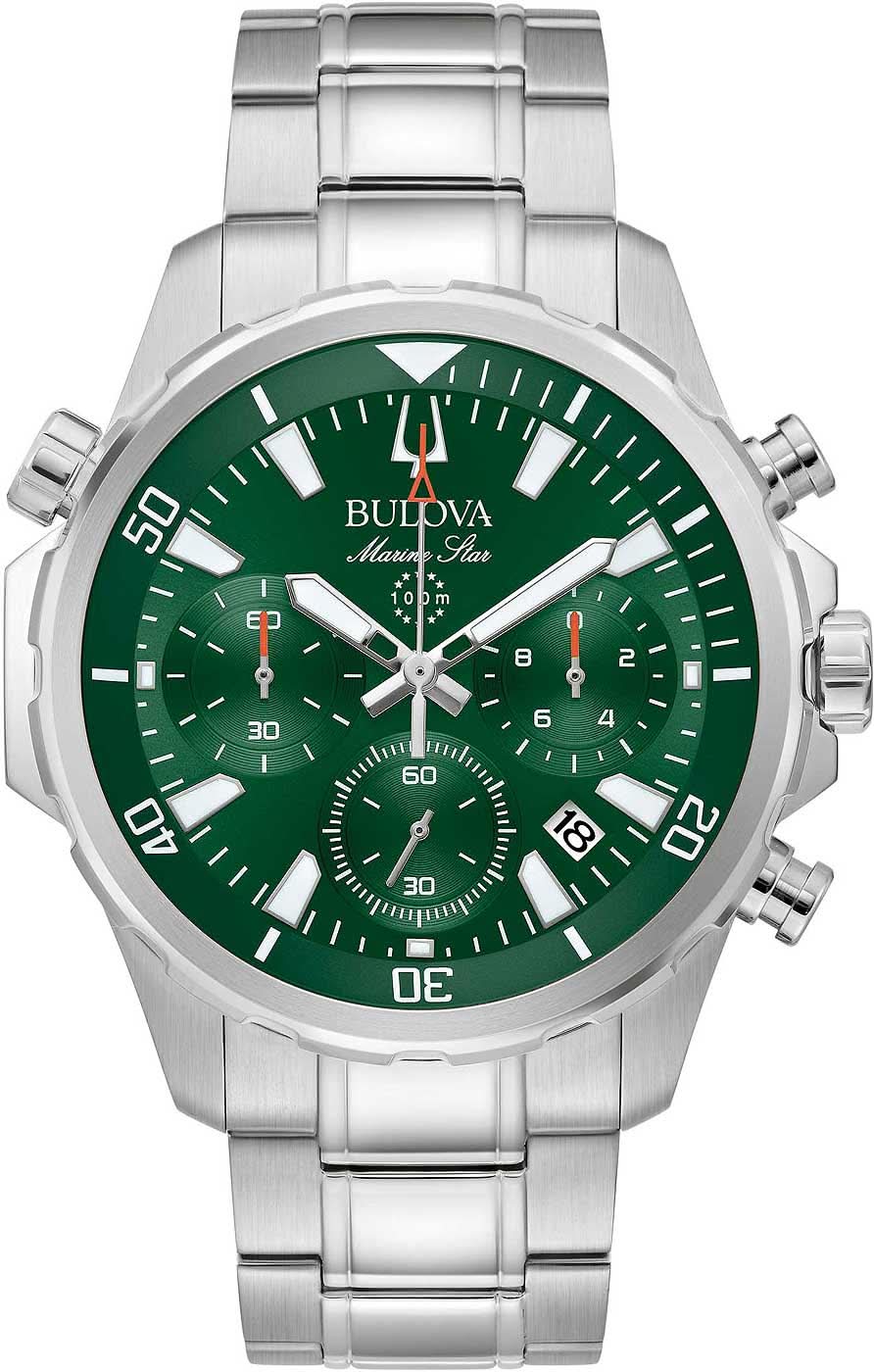 Pulsera Bulova Marine Star para hombre con esfera verde, correa de acero inoxidable