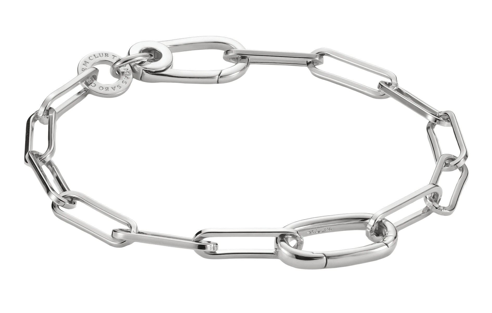 Pulsera de eslabones plateados con eslabón de conexión y cierre de mosquetón