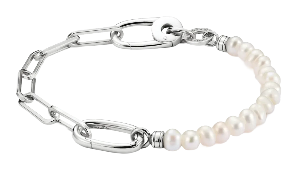 Pulsera Thomas Sabo con eslabones, perlas y eslabón de conexión, cierre plateado