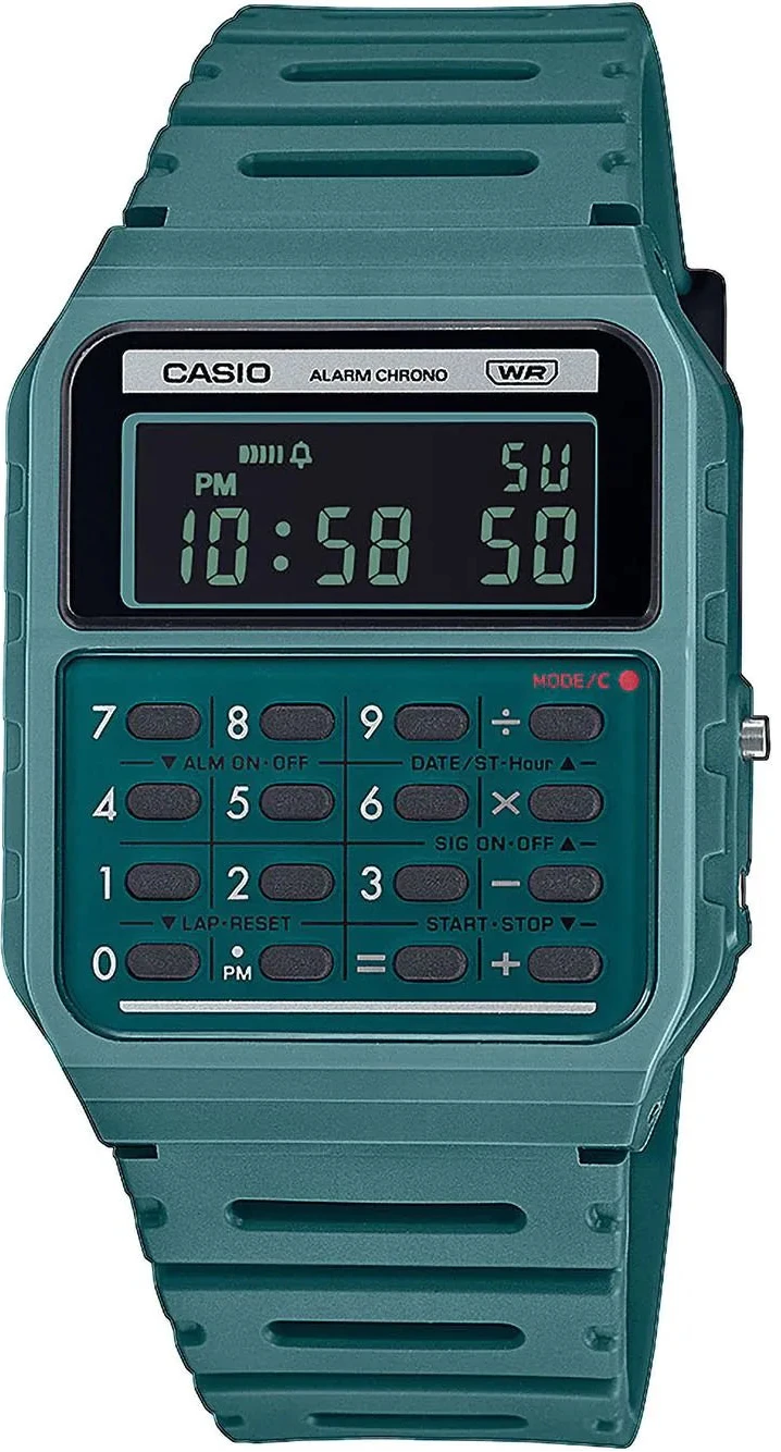 Reloj de pulsera para hombre con pantalla de calculadora digital, botones y caja en color turquesa
