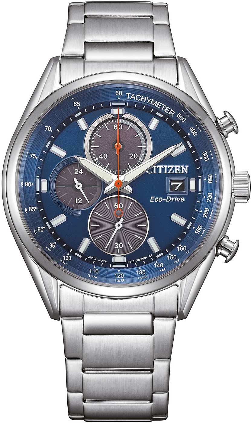 Pulsera de hombre con brazalete de acero inoxidable plateado y esfera azul de cronógrafo