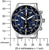 Reloj de hombre, vista frontal, con esfera de cronógrafo azul y caja de acero inoxidable plateado