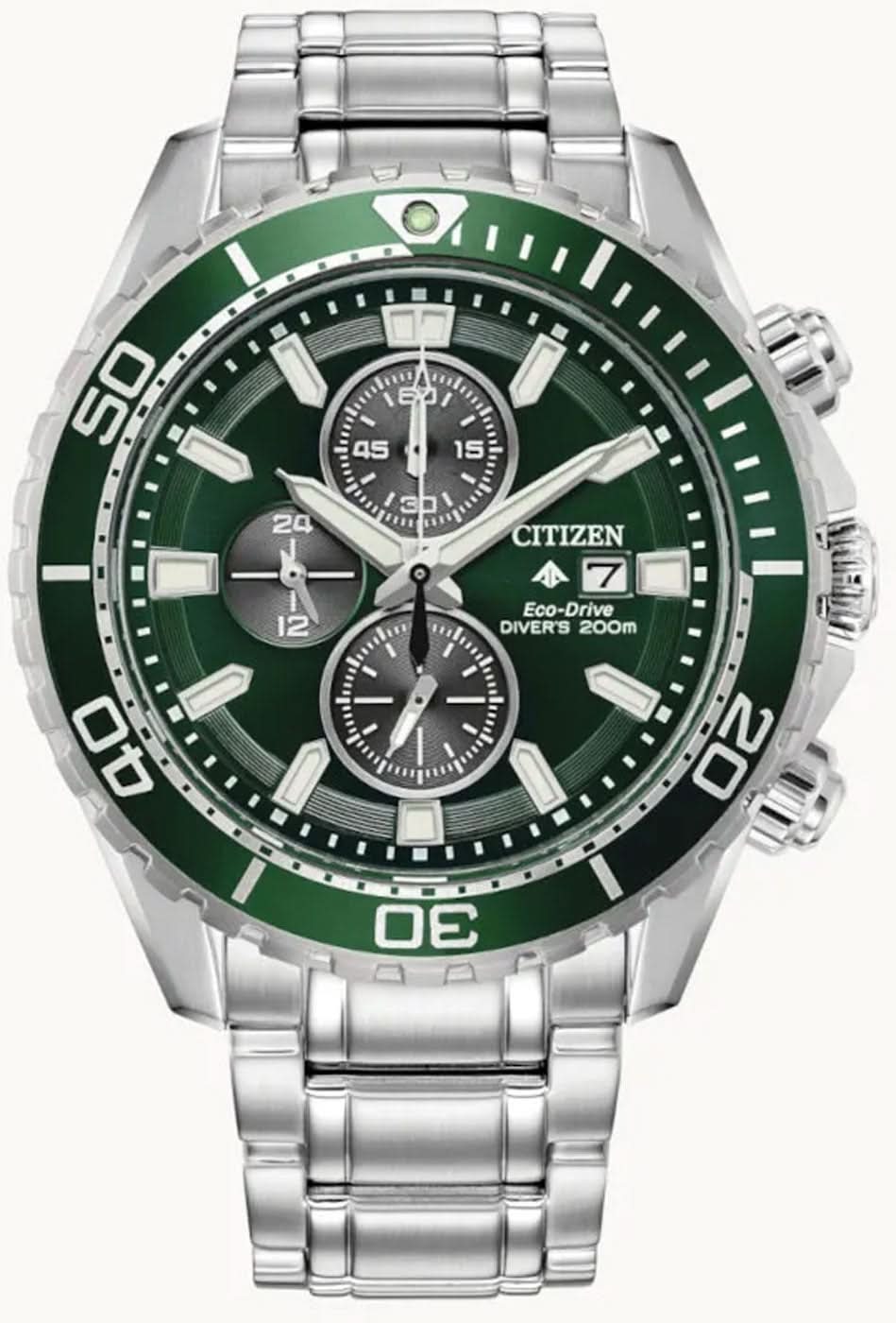 Reloj de hombre con esfera CITIZEN, dial verde y pulsera de acero inoxidable plateado
