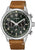 Reloj Citizen Chronograph con correa de cuero marrón, esfera negra, función de cronómetro