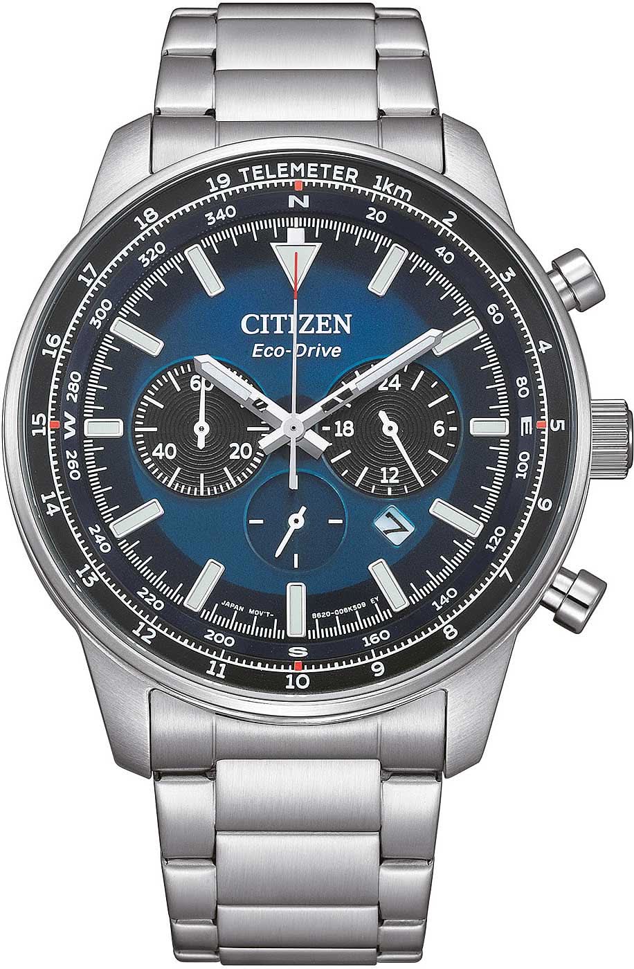 Reloj para hombre: esfera azul, correa de acero inoxidable, cronógrafo con subesferas