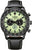 Reloj de hombre con esfera verde, aspecto de cronógrafo y correa de cuero negra