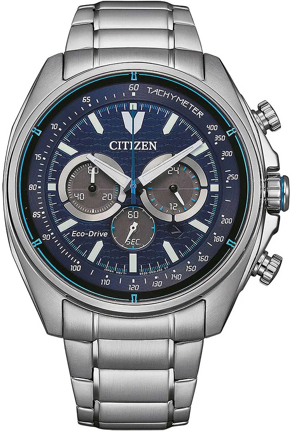 Reloj para hombre con esfera azul de cronógrafo y correa plateada de acero inoxidable