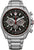 Reloj cronógrafo para hombre: esfera negra con detalles rojos, correa de acero inoxidable.