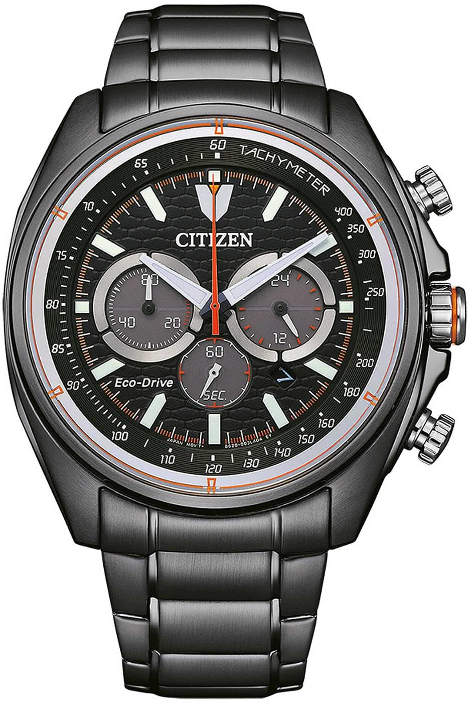 Reloj cronógrafo Citizen Eco-Drive para hombre con esfera negra y correa negra