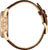Reloj de hombre con correa de cuero marrón y bisel lateral en oro rosa.