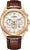 Reloj de hombre con correa de cuero marrón, caja de oro rosa y esfera beige.