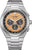 Reloj de hombre de acero inoxidable con esfera naranja quemada, cronógrafo y taquímetro
