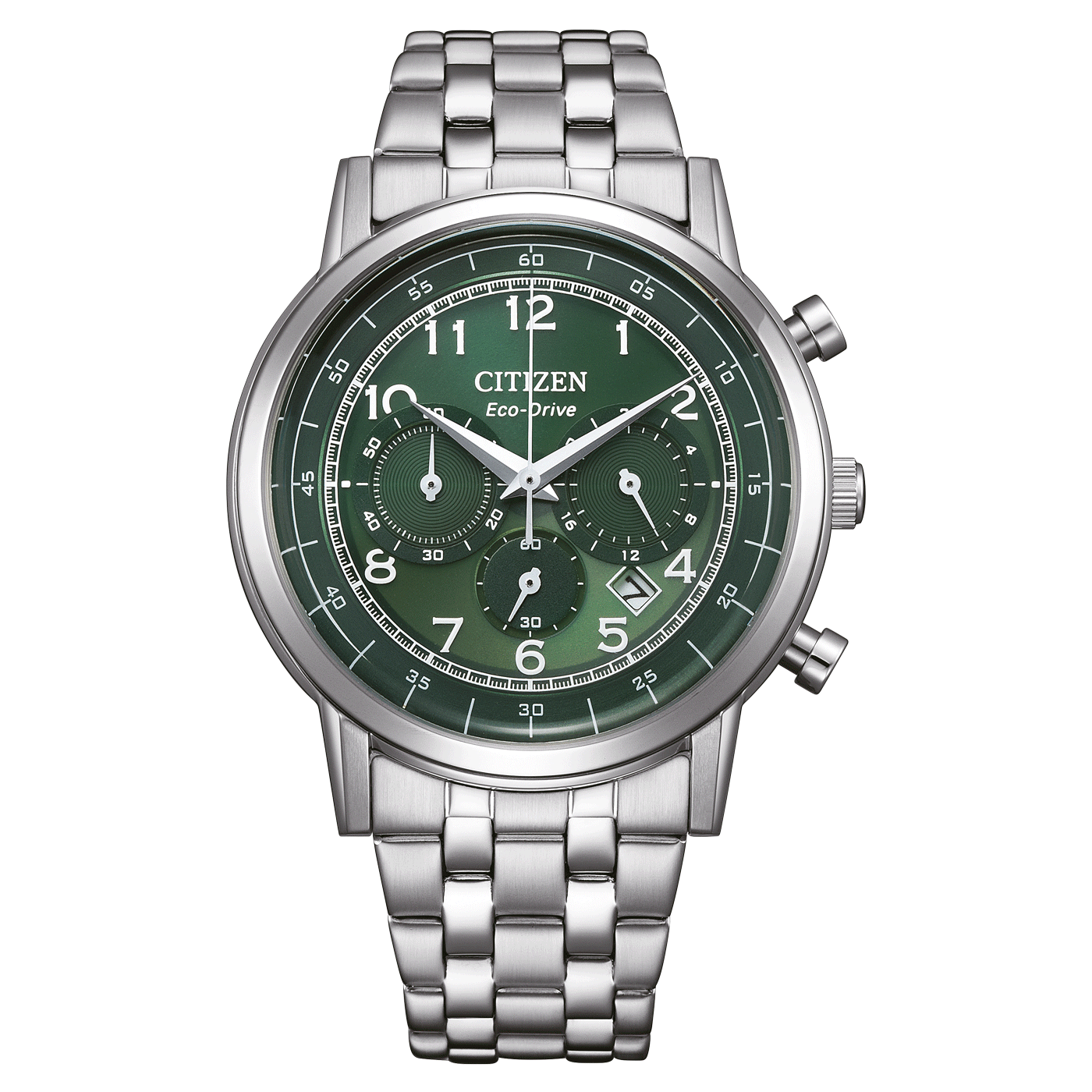 Citizen Cronógrafo para hombre con esfera verde y correa de acero inoxidable