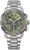 Pulsera de hombre con esfera verde, contadores de cronógrafo y brazalete de acero inoxidable, Eco-Drive