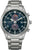 Reloj de pulsera de acero con esfera azul oscuro y tres subesferas de cronógrafo