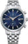 Reloj de acero inoxidable con esfera azul, subesferas de cronógrafo y brazalete de metal