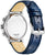 Pulsera de hombre con correa de cuero azul, caja plateada y estampado en la parte posterior