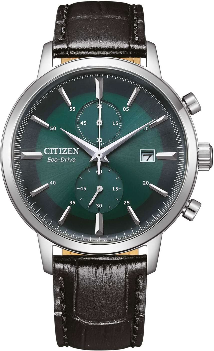 Reloj Citizen para hombre: esfera verde oscuro, manecillas, correa de cuero