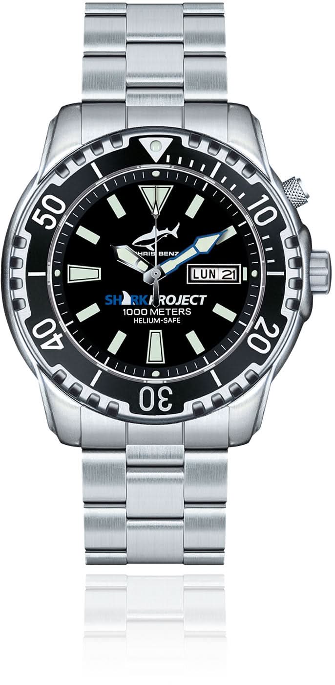 Reloj de hombre con correa de acero inoxidable, esfera negra y fecha a las 12