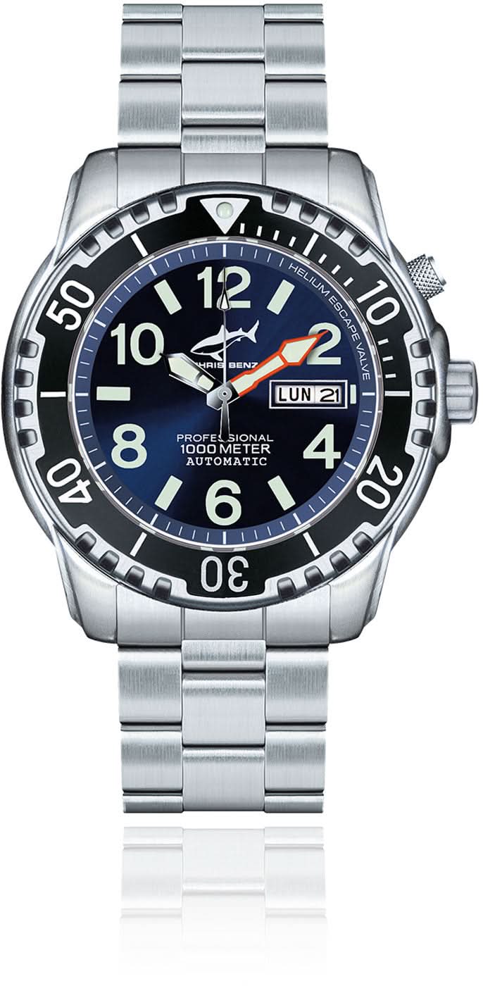 Reloj automático para hombre con correa de acero inoxidable, esfera azul y ventana de fecha