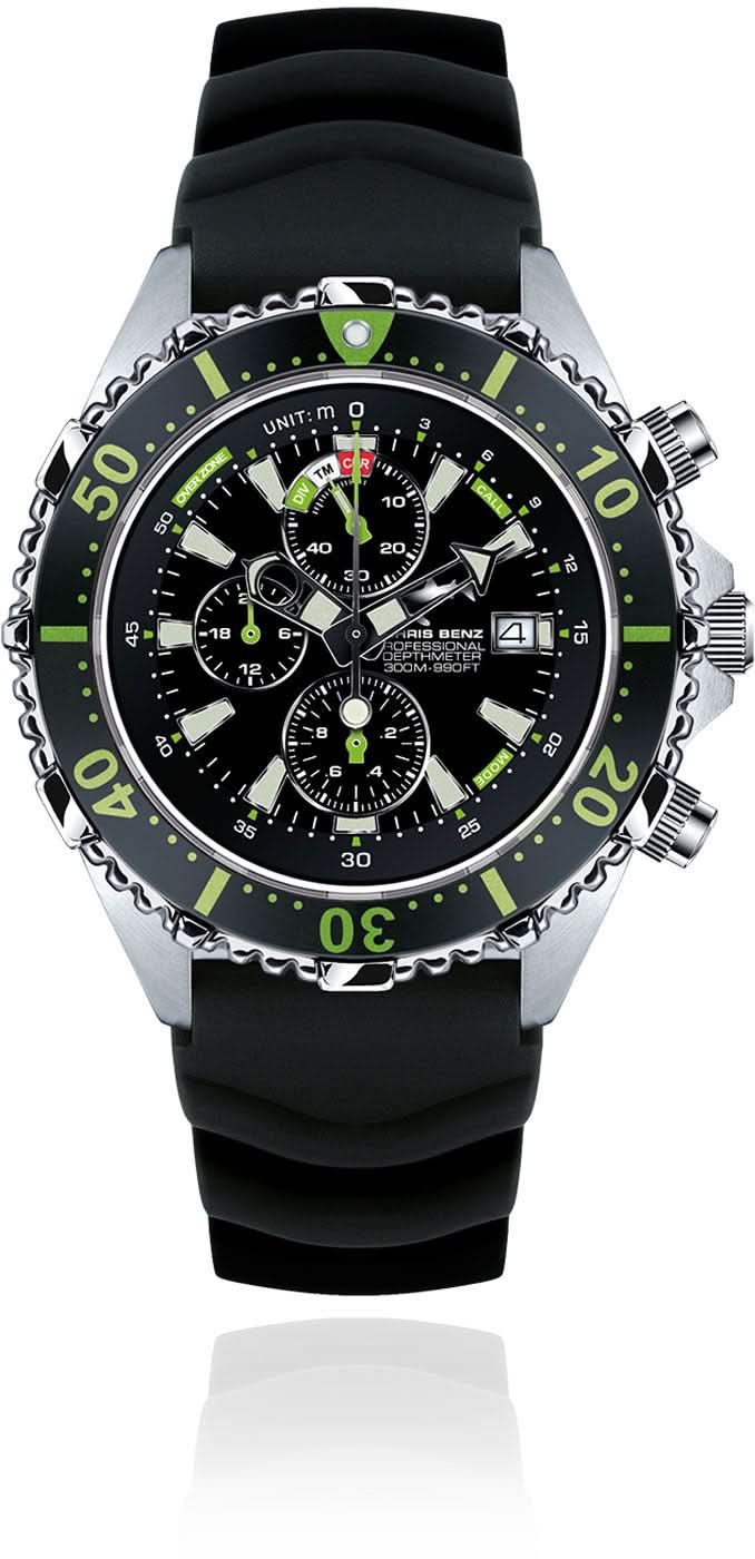 Reloj de hombre con correa negra, esfera y bisel multicolor