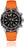 Reloj para hombre con esfera negra, correa de silicona naranja y diseño de cronógrafo