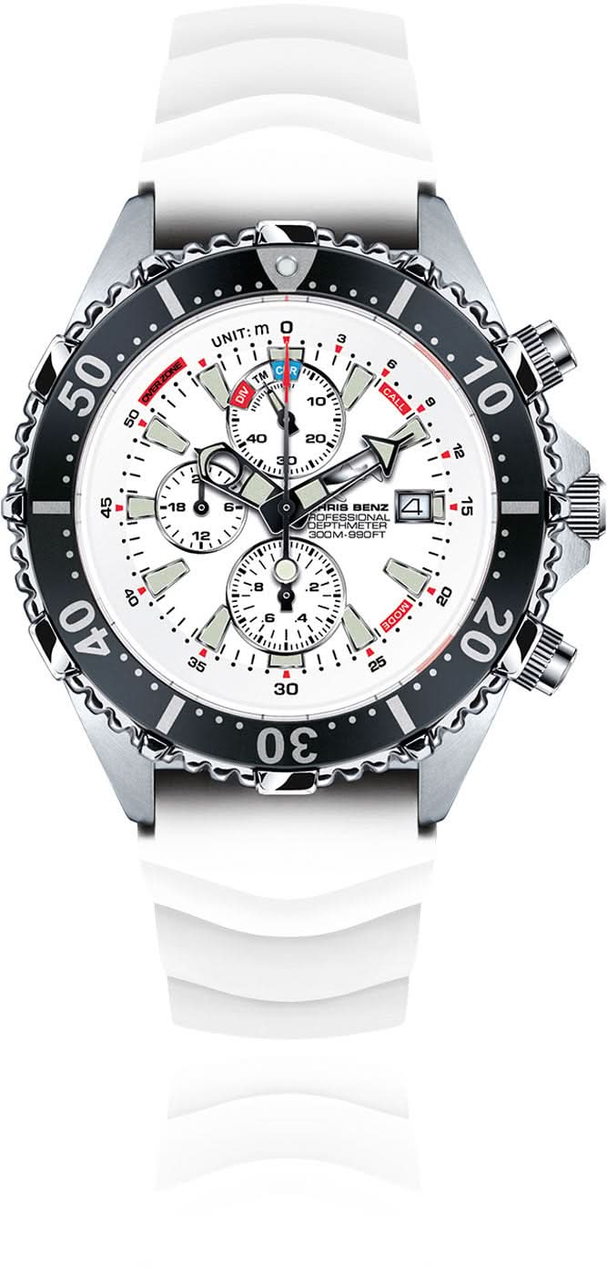Reloj de hombre con correa de caucho blanco y bisel negro, esfera de cronógrafo