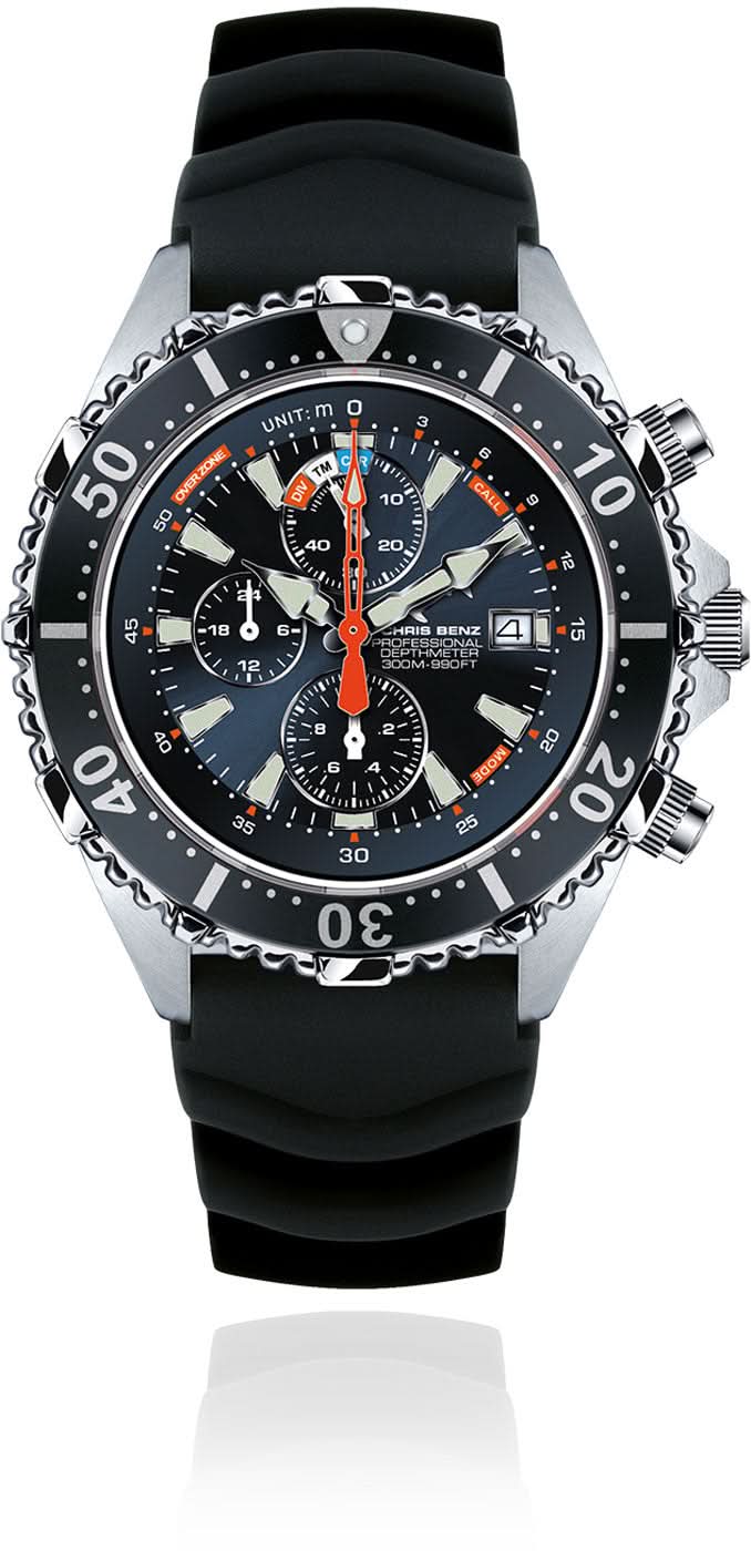 Reloj para hombre con cronógrafo, esfera azul oscuro y correa de caucho negra