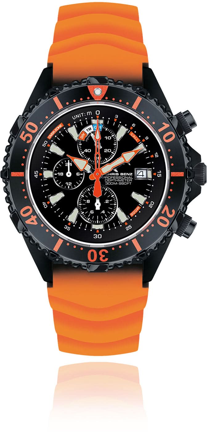 Reloj Chris Benz para hombre con esfera negra y correa de silicona naranja