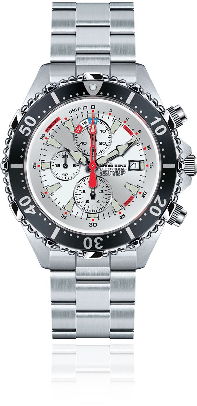 Reloj analógico para hombre con esfera blanca, manecillas de cronógrafo rojas y correa de acero inoxidable