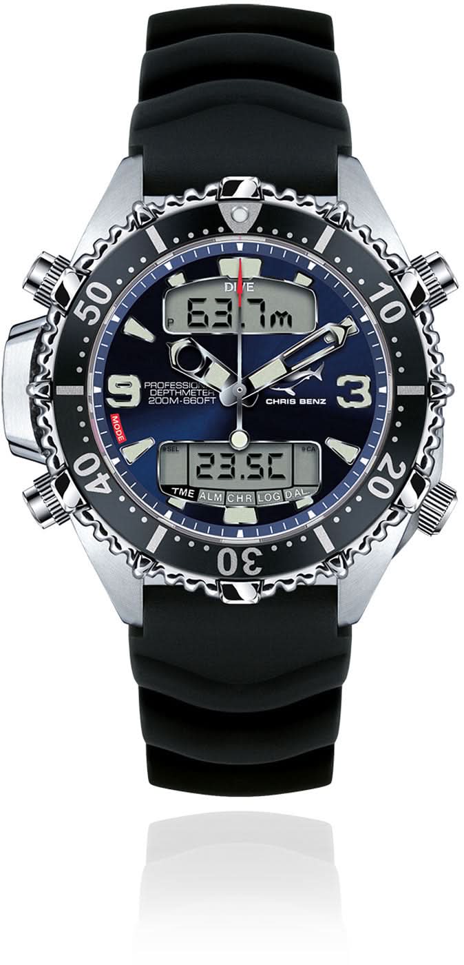 Chris Benz reloj digital para hombre con esfera azul, correa y bisel negros