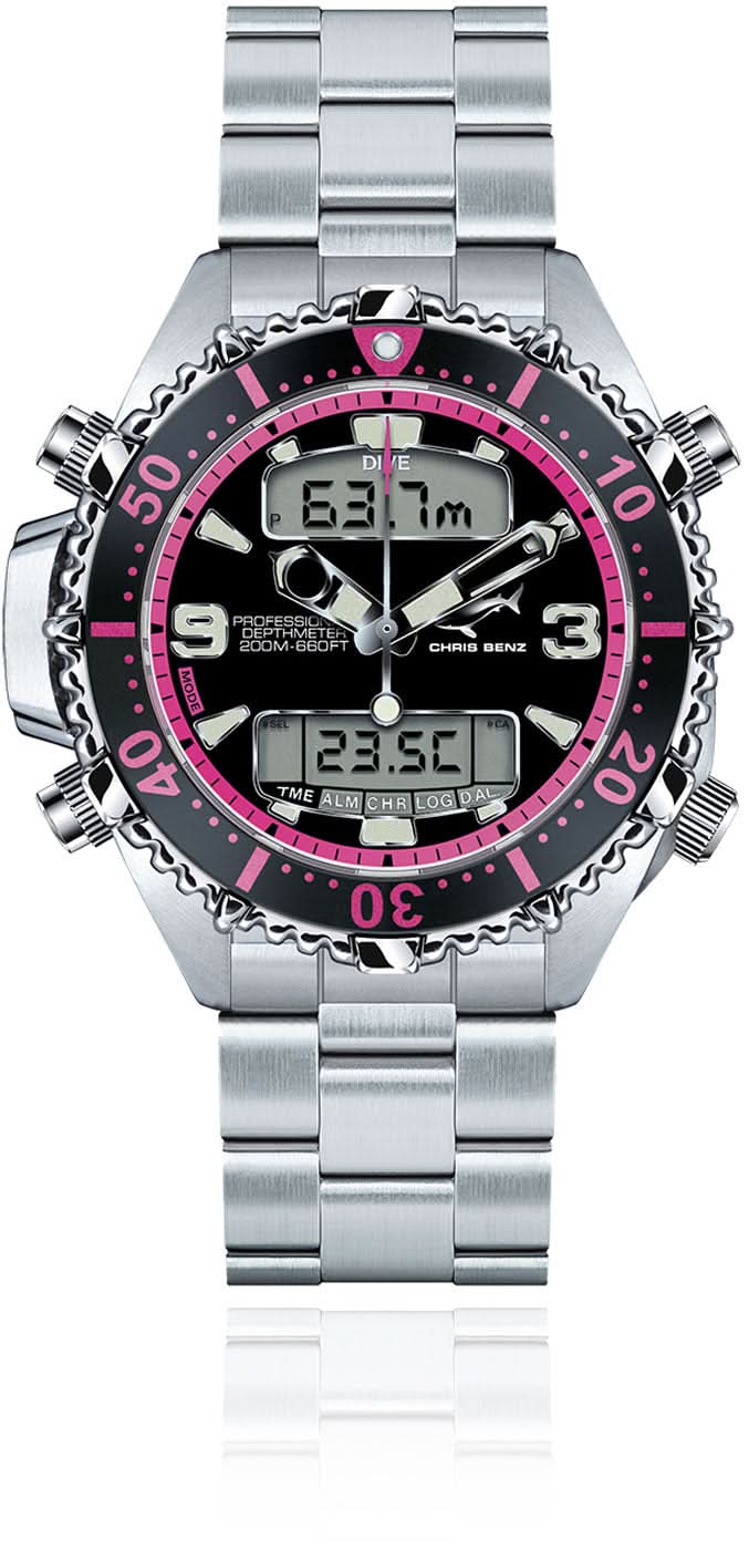 Reloj de mujer, pulsera de acero inoxidable plateado, esfera negra, bisel rosa