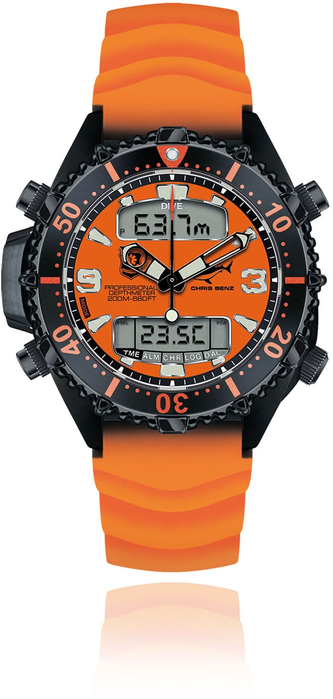 Reloj para hombre con correa de silicona naranja, esfera negra y pantalla digital
