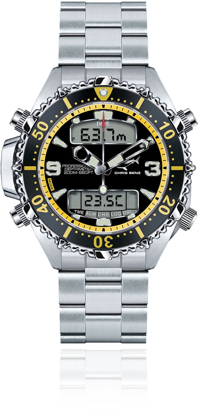 Reloj para hombre con esfera digital, bisel negro y marcadores amarillos