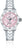 "Reloj de mujer con esfera rosa, índices de diamantes y brazalete de acero inoxidable"