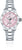 Reloj Chris Benz para mujer: esfera rosa, bisel de diamantes, correa de acero.