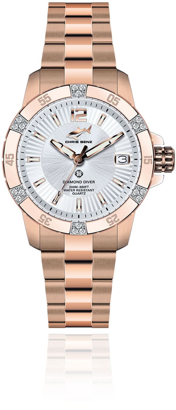 Reloj de mujer en tono oro rosa con cristal de zafiro, bisel de diamantes y correa de acero inoxidable