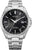 Reloj plateado para hombre con esfera negra, manecillas y pulsera de metal