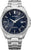 Reloj de hombre con esfera azul, pulsera de acero inoxidable plateado y tres agujas